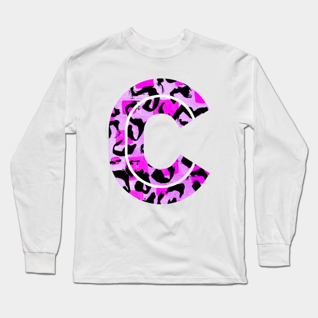 Abstract Letter C Watercolour Leopard Print Alphabet Long Sleeve T-Shirt by Squeeb Creative